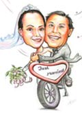 Wedding couple caricature, Hand drawn or digital with a vehicle of your choice drawn from separate photos.